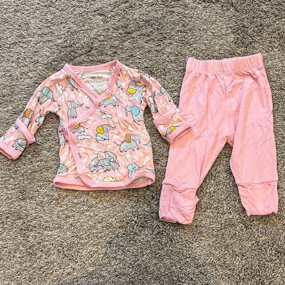 NB Little Sleepies Pink Elephant Kimono Set